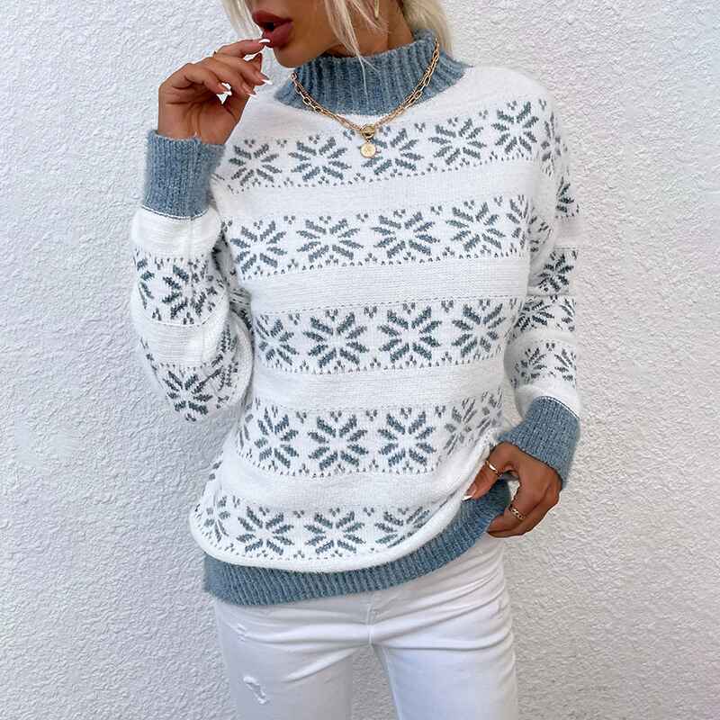 Blue-Womens-Christmas-Snowflake-Sweater-Turtleneck-Vintage-Holiday-Knit-Sweater-Pullover-Patchwork-Knitting-Sweaters-K259