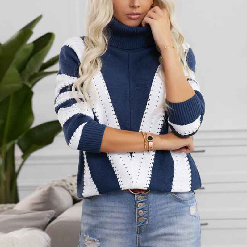 Blue-Womens-Chunky-Knit-Sweater-Oversize-Loose-Long-Sleeve-Turtleneck-Pullover-Jumper-K192-Front
