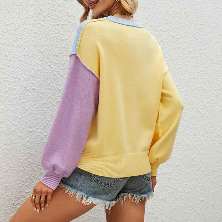 Blue-Womens-Color-Block-Sweater-Round-Neck-Long-Sleeve-Loose-Pullover-Casual-Sweaters-Top-K487-side