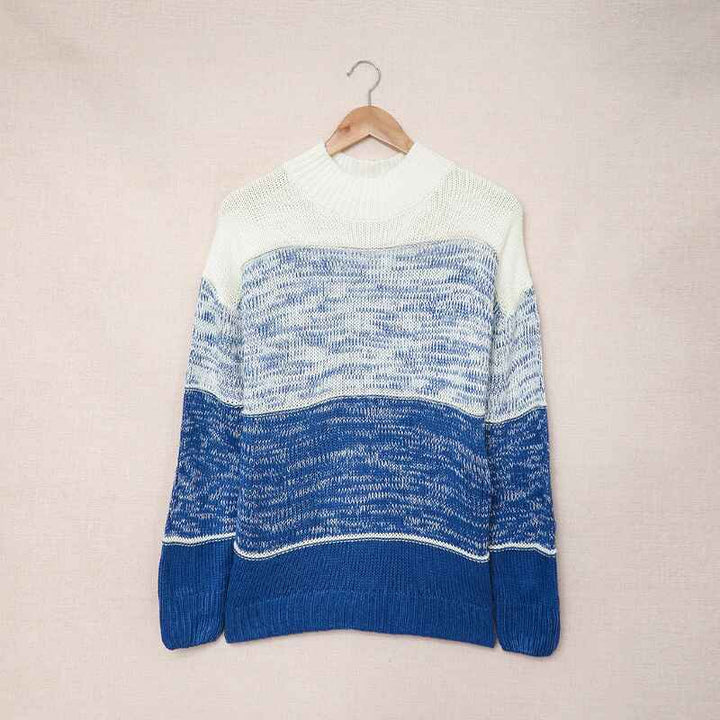 Blue-Womens-Color-Block-Sweaters-Long-Sleeve-Crewneck-Pullover-Knit-Jumper-Tops-K191