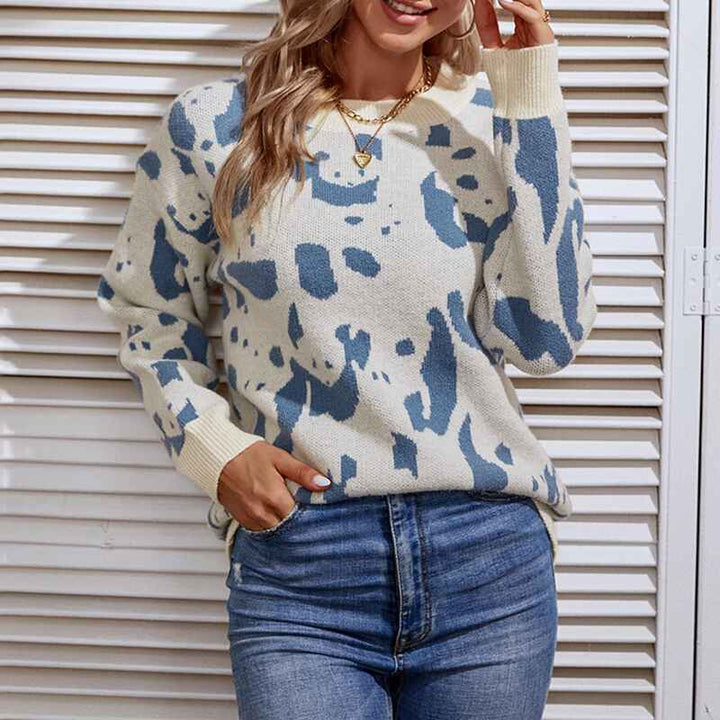 Blue-Womens-Long-Sleeve-Letter-Graphic-Drop-Shoulder-Pullover-Sweatshirt-Top-K246-Front