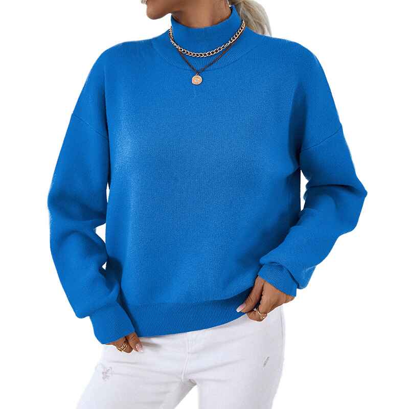 Blue-Womens-Long-Sleeve-Turtleneck-Cozy-Knit-Sweater-Casual-Loose-Pullover-Jumper-Tops-K470