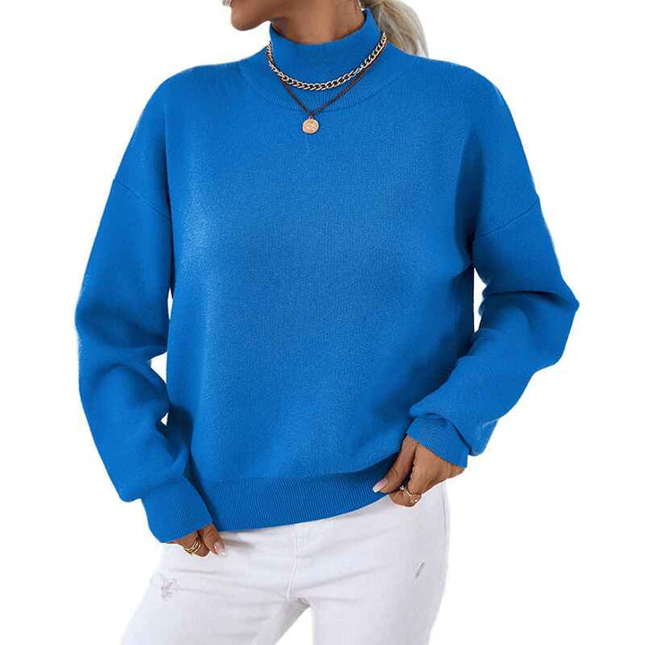 Blue-Womens-Long-Sleeve-Turtleneck-Cozy-Knit-Sweater-Casual-Loose-Pullover-Jumper-Tops-K470