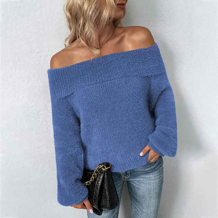    Blue-Womens-Off-Shoulder-Knit-Sweater-Long-Sleeve-Casual-Batwing-Loose-Solid-Pullover-Jumper-K239