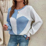 Blue-Womens-Pullover-Sweaters-Long-Sleeve-Crewneck-Cute-Heart-Knitted-Sweater-K489-Front