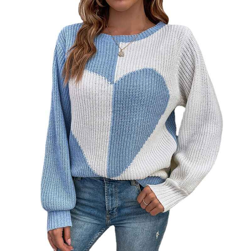 Blue-Womens-Pullover-Sweaters-Long-Sleeve-Crewneck-Cute-Heart-Knitted-Sweater-K489