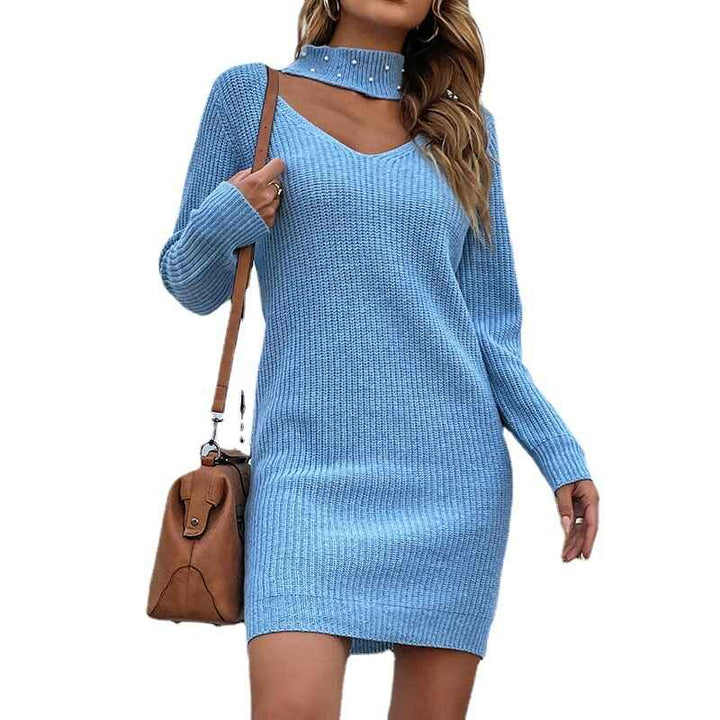 Blue-Womens-Sexy-Long-Sleeve-Ribbed-weater-Dress-Bodycon-Midi-Long-Sweater-Dresses-K248-front