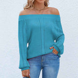 Blue-Womens-Sexy-Off-Shoulder-Long-Sleeve-Winter-Sweaters-Casual-Pullover-Solid-Loose-Knit-Jumper-Fall-Tunic-Tops-K441