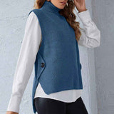 Blue-Womens-Sweater-Vest-Cable-Knit-Turtleneck-High-Neck-Sleeveless-Pullover-Tank-Top-K015