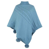 Blue-Womens-Turtleneck-Poncho-Sweater-Cape-Knit-Pullover-Solid-Sweaters-K440