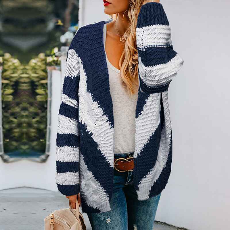     Blue-Womens-Winter-Open-Front-Long-leeve-Chunky-Cable-Knit-Cardigan-Sweater-Coats-K108