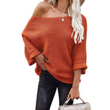 Brick-Red-Womens-Casual-Long-Sleeve-Sweaters-Crew-Neck-Solid-Color-Soft-Ribbed-Knitted-Oversized-Pullover-Loose-Fit-Jumper-K025