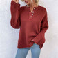 Brick-Red-Womens-Waffle-Knit-V-Neck-Sweater-Casual-Long-Sleeve-Side-Slit-Button-Henley-Pullover-Jumper-Top-K412