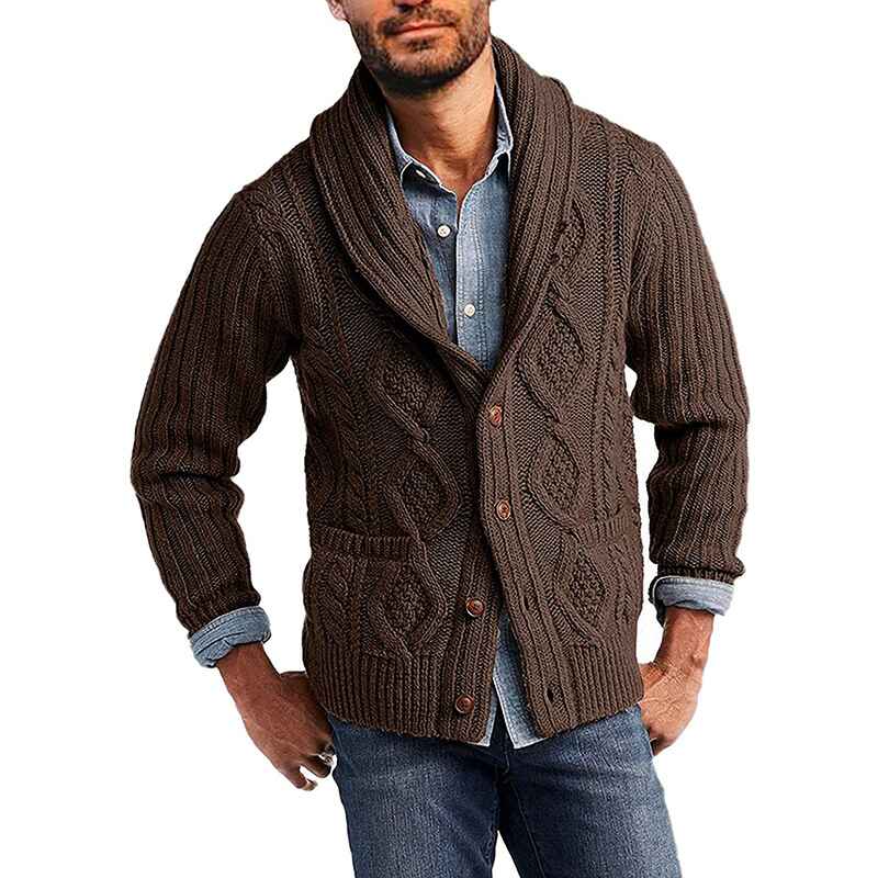 Brown-Mens-Cable-Knit-Cardigan-Sweater-Shawl-Collar-Loose-Fit-Long-Sleeve-Casual-Cardigans-G053