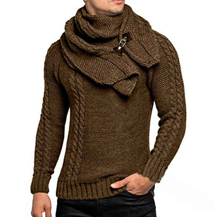 Brown-Mens-Knitted-Turtleneck-Sweater-Long-Sleeve-Slim-Fit-Designer-Shawl-Collar-Pullover-G016