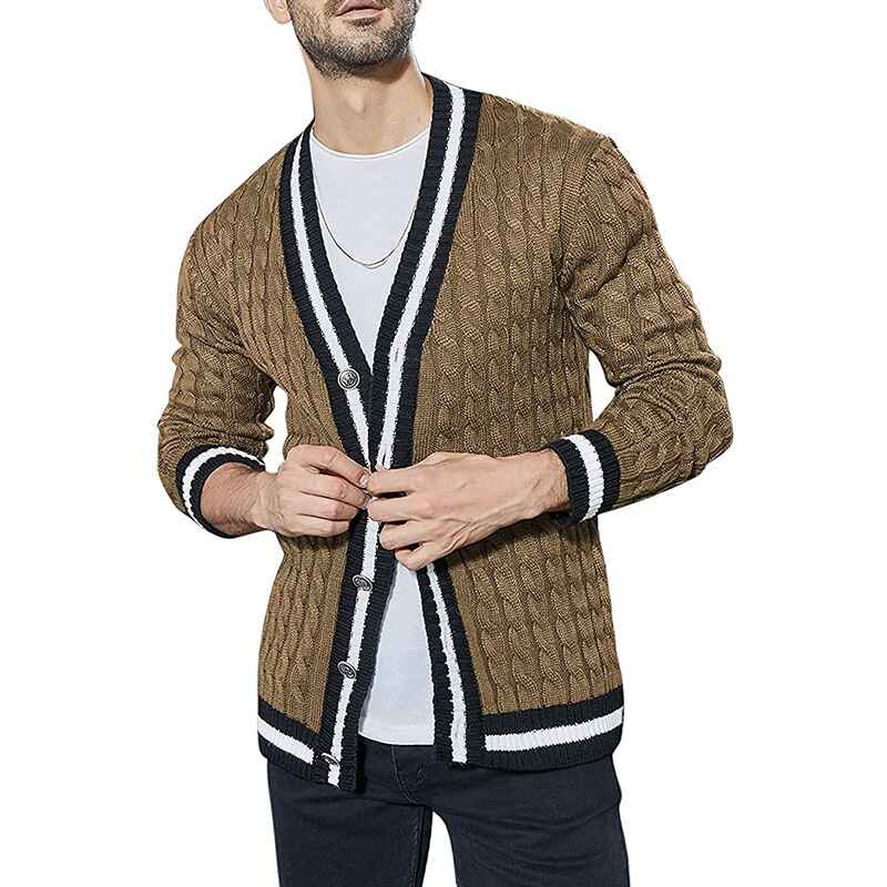 Brown-Mens-Shawl-Collar-Cardigan-Sweater-Multi-Color-Button-Down-Knitted-Sweaters-G056