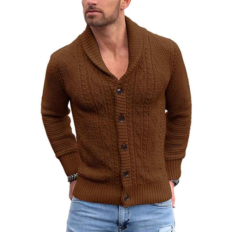 Brown-Mens-Supersoft-Shawl-Collar-Cable-Knit-Cardigan-Sweater-G040