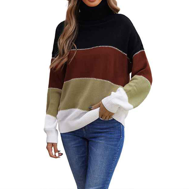 Brown-Women-Casual-Turtleneck-Batwing-Sleeve-Slouchy-Oversized-Ribbed-Knit-Tunic-Sweaters-Pullover-K186