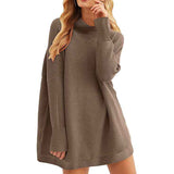 Brown-Women-Polo-Neck-Long-Slim-Fitted-Dress-Bodycon-Turtleneck-Cable-Knit-Sweater-K021