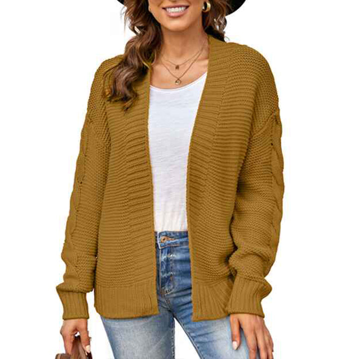     Brown-Womens-Cable-Knit-Cardigan-Sweaters-Casual-Loose-Open-Front-Knitted-Outerwear-K123