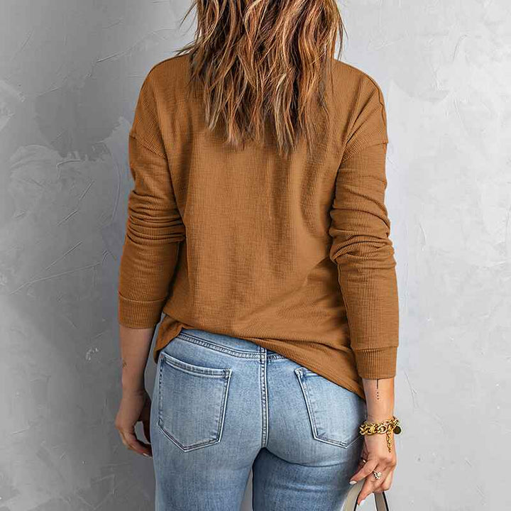 Brown-Womens-Casual-Button-Down-V-Neck-Blouses-Long-Sleeve-Solid-Color-Stand-Collar-Knitted-Tops-Cute-Relaxed-Fit-Shirts-K185-Back