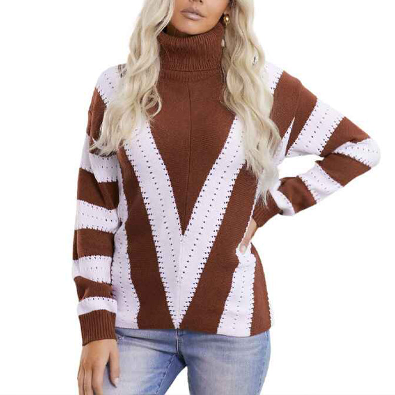 Brown-Womens-Chunky-Knit-Sweater-Oversize-Loose-Long-Sleeve-Turtleneck-Pullover-Jumper-K192