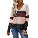 Brown-Womens-Color-Block-Striped-V-Neck-Sweater-Long-Sleeve-Pullover-Knitted-Sweater-K198