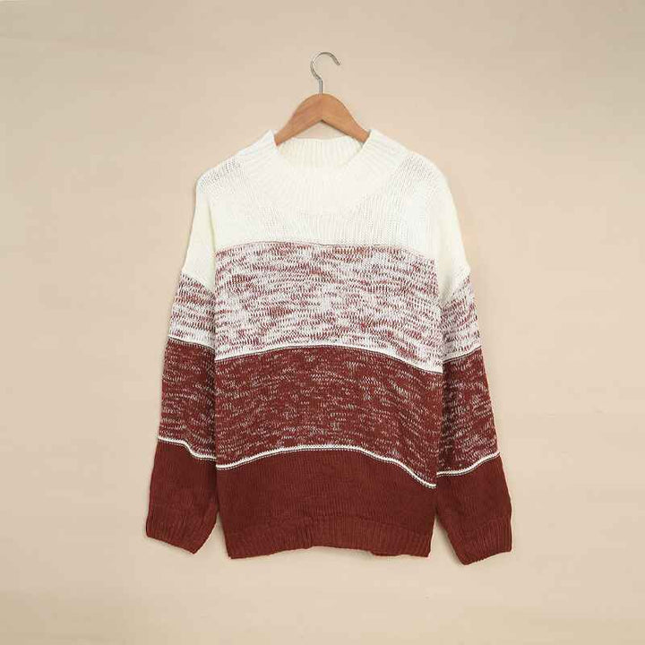 Brown-Womens-Color-Block-Sweaters-Long-Sleeve-Crewneck-Pullover-Knit-Jumper-Tops-K191
