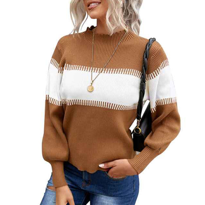 Brown-Womens-Fall-Sweater-Casual-Long-Sleeve-Turtleneck-Colorblock-Striped-Chunky-Pullover-Loose-Knit-Jumper-K155