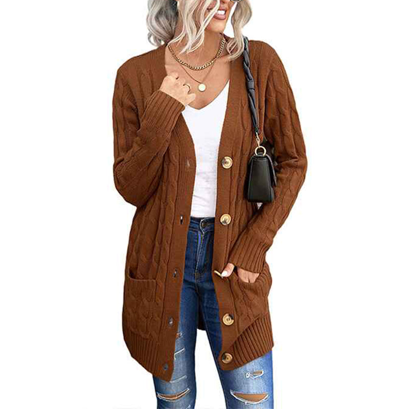 Brown-Womens-Long-Sleeve-Cable-Knit-Button-Down-Midi-Long-Cardigan-Sweater-Open-Front-Chunky-Knitwear-Coat-with-Pockets-K100