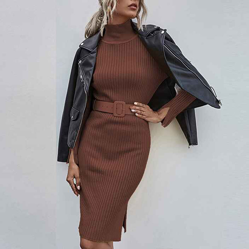 Brown-Womens-Long-Sleeve-Square-Neck-Slit-Bodycon-Sweater-Dress-Ribbed-Knit-Slim-Fit-Maxi-Long-Dress-K347