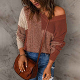 Brown-Womens-Sweaters-Oversized-Chunky-Knit-Color-Block-Drop-Shoulder-Batwing-Sleeve-Pullover-Sweater-Tops-K127-Front