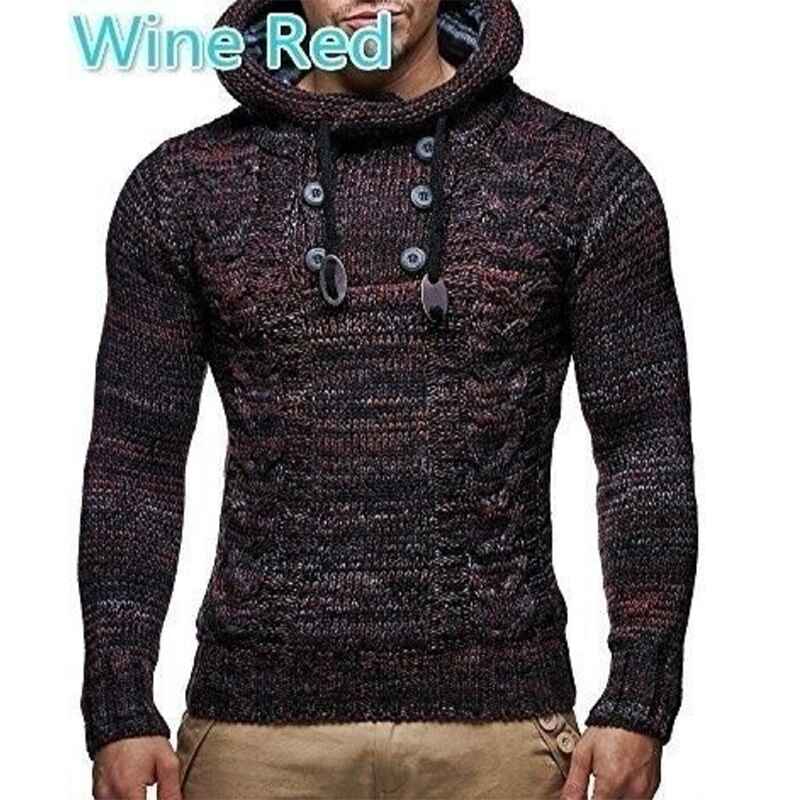     Burgundy-Mens-Knitted-Sweater-Slim-Pullover-Sweaters-for-Men-with-Hoodie-G003