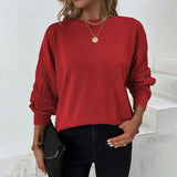 Burgundy-Womens-Crewneck-Long-Sleeve-Drop-Shoulder-Casual-Solid-Cable-Knit-Chunky-Contrast-Pullover-Sweater-Top-K273