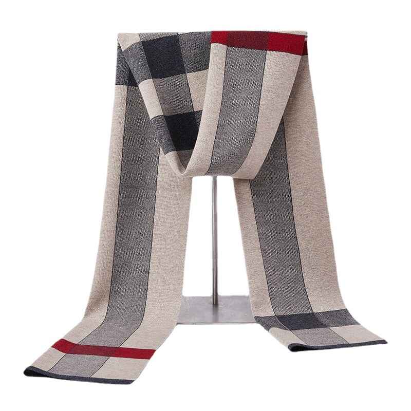 Camel-Plaid-Striped-Wool-Scarf-for-Men-Winter-Soft-Thick-Cashmere-Knit-Scarves-D012-Front