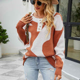 Camel-Womens-Color-Block-Sweater-Long-Sleeve-Round-Neck-Loose-Fit-Colorful-Patchwork-Casual-Sweaters-K481-Front