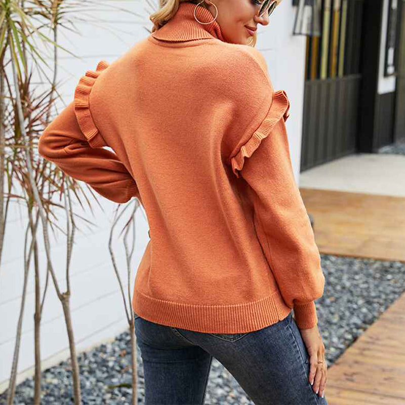     Camel-Womens-Sweaters-Casual-Long-Sleeve-Turtleneck-Ruffle-Knit-Pullover-Sweater-Tops-Solid-Color-Striped-K449-Back