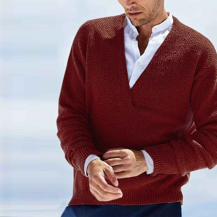 Caramel-Mens-Knit-V-Neck-Sweater-Cashmere-Wool-Long-Sleeve-Classic-Pullover-G018