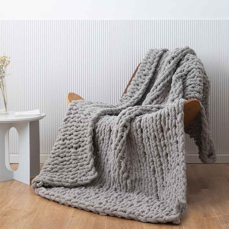 Chenille-Yarn-Knitted-Blanket---Crochet-Blanket---Cable-Knit-Throw-Blanket---Weighted-Chunky-Blanket-gray-scene-picture
