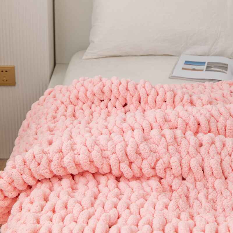    Chenille-Yarn-Knitted-Blanket---Crochet-Blanket---Cable-Knit-Throw-Blanket---Weighted-Chunky-Blanket-pink