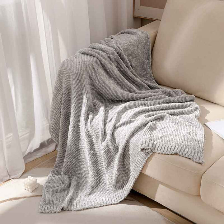 Chenille-Yarn-Knitted-Blanket-gray-soft-comfortable