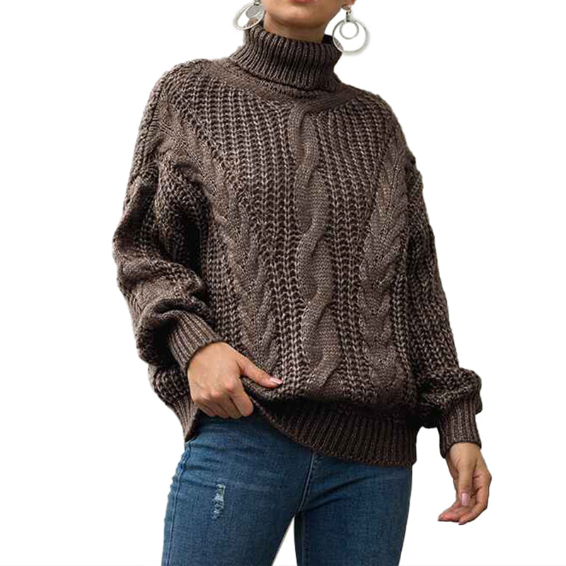 Coffee-Color-Womens-2022-Winter-Fall-Solid-Turtleneck-High-Neck-Balloon-Long-Sleeve-Sweaters-Pullover-Outerwear-K072