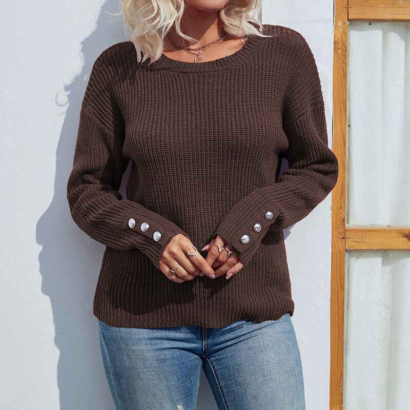 Coffee-Womens-Lightweight-Long-Sleeve-Crewneck-Knitted-Pullover-Sweater-K271