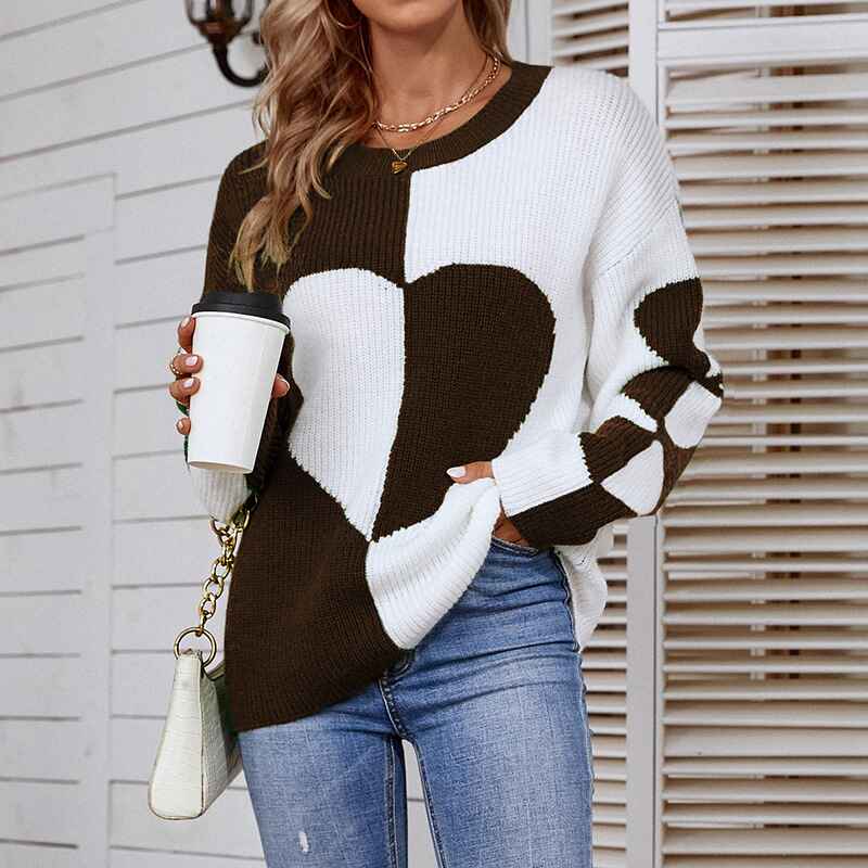 Coffee-Womens-Pullover-Sweaters-Knit-Long-Sleeve-Cable-Heart-Patch-Jumper-Tops-K265