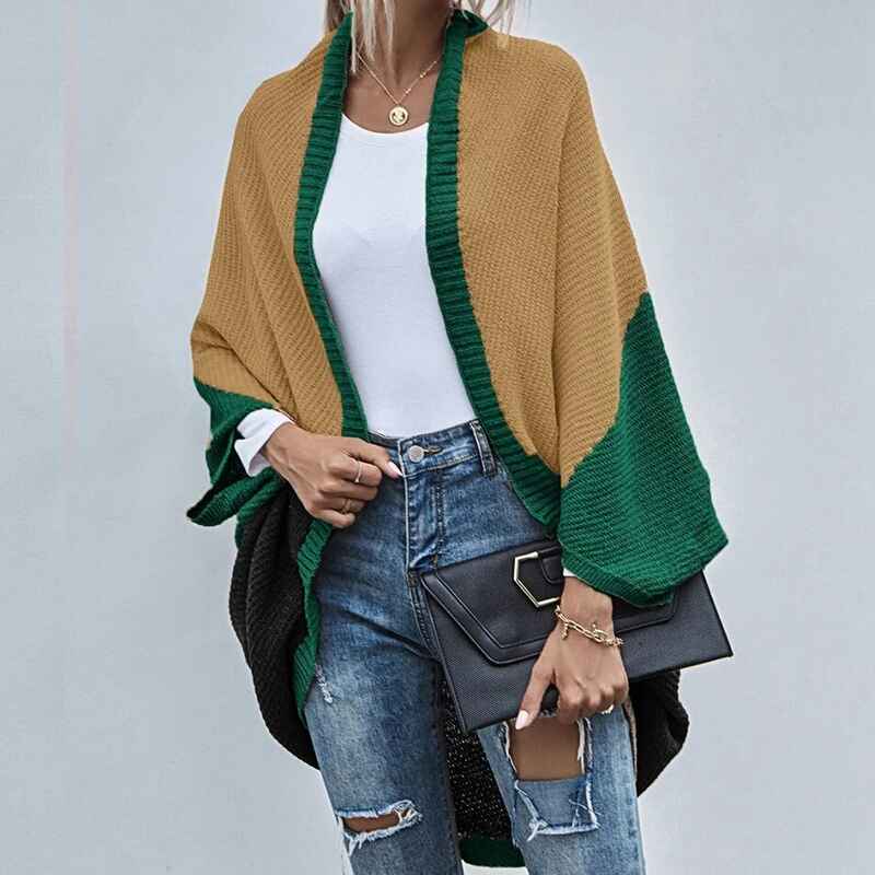 Color-Block-Green-Womens-Color-Block-Cardigan-Open-Front-Sweaters-Loose-Knit-Casual-Coat-K286