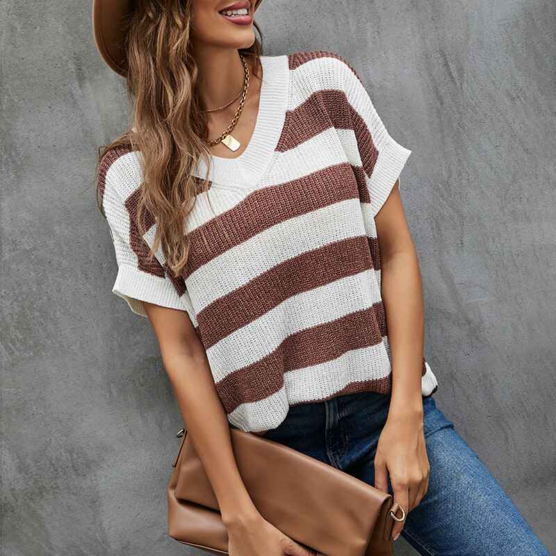 Cute-Summer-Fall-Color-Block-Striped-Lightweight-Comfy-Cable-Knit-Beach-Pullover-Sweaters-beige-2
