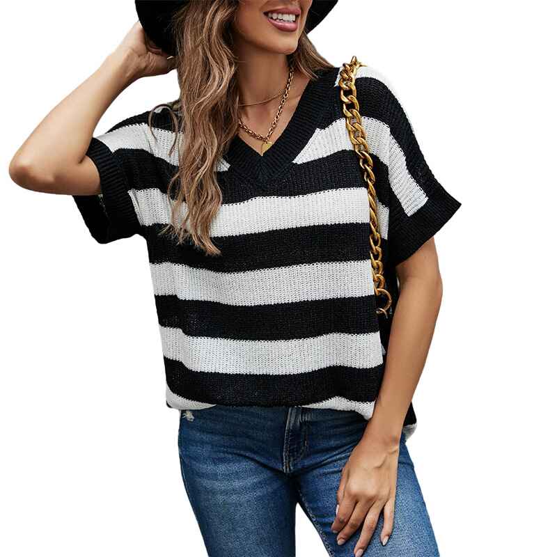 Cute-Summer-Fall-Color-Block-Striped-Lightweight-Comfy-Cable-Knit-Beach-Pullover-Sweaters-black-1