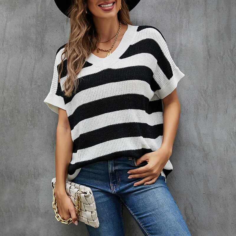 Cute-Summer-Fall-Color-Block-Striped-Lightweight-Comfy-Cable-Knit-Beach-Pullover-Sweaters-black-3