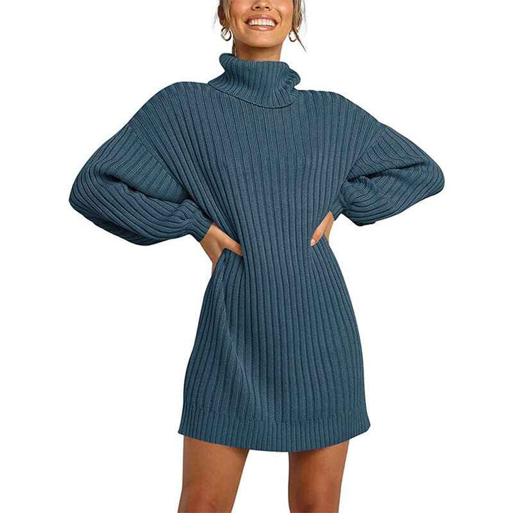    Dark-Blue-Women-Turtleneck-Long-Lantern-Sleeve-Casual-Loose-Oversized-Sweater-Dress-Soft-Winter-Pullover-Dresses-K016