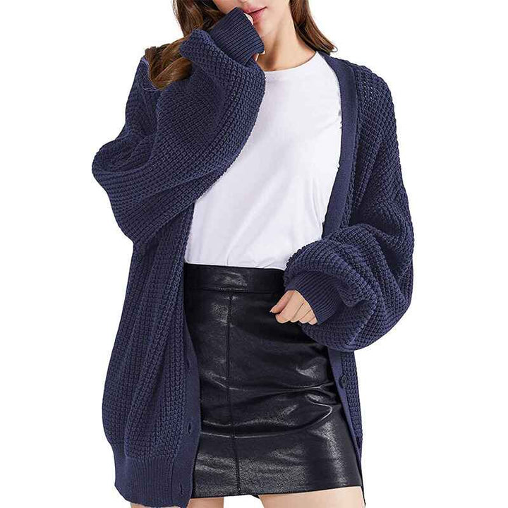 Dark-Blue-Womens-Bishop-Long-Sleeve-Button-Front-Cardigan-Sweater-Coat-Solid-V-Neck-Jacket-Outerwear-K018